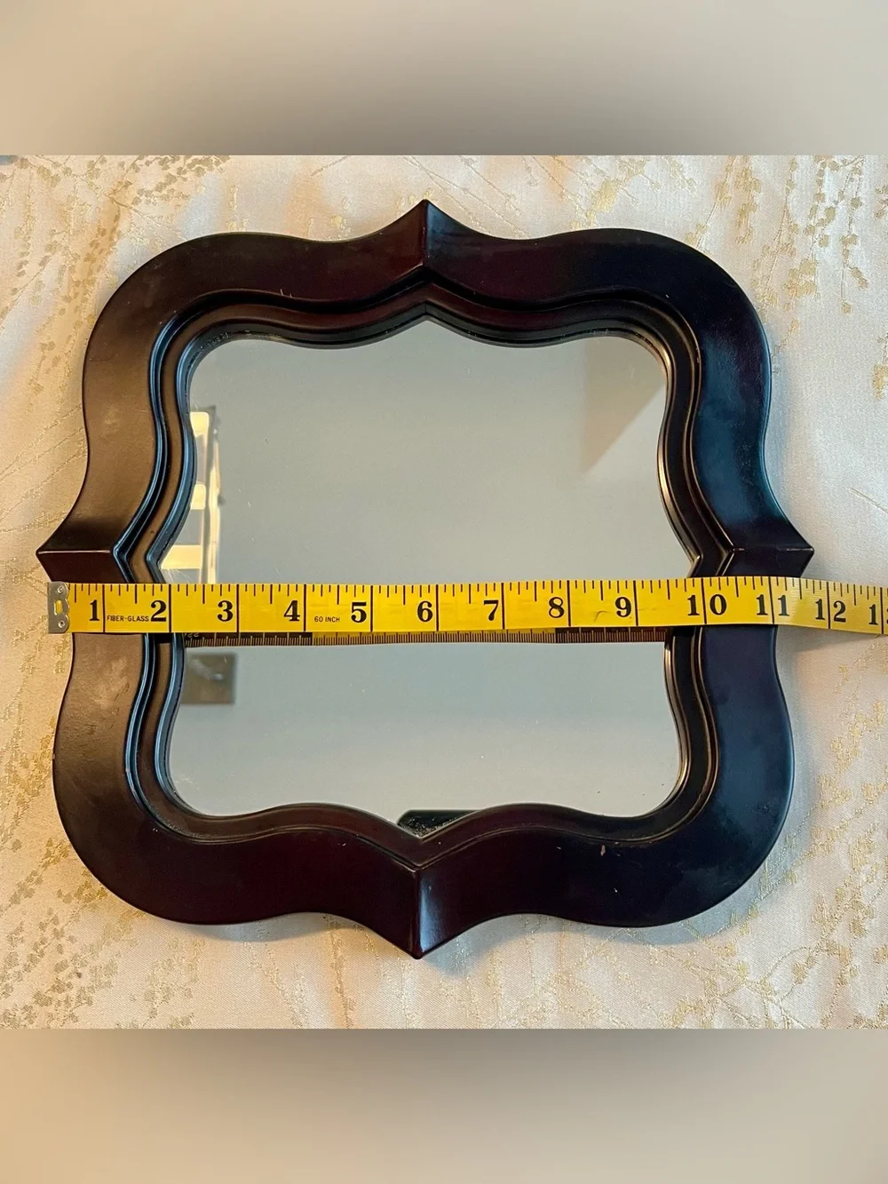 Glitzhome Dark Wavy Wood Triple Frame Mirrors Scalloped Wall Mirror - Set of 3